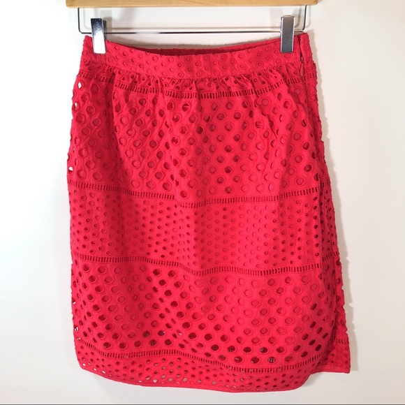 Loft Petites Eyelet Lace skirt 0 petites Red/Pink - Picture 7 of 7